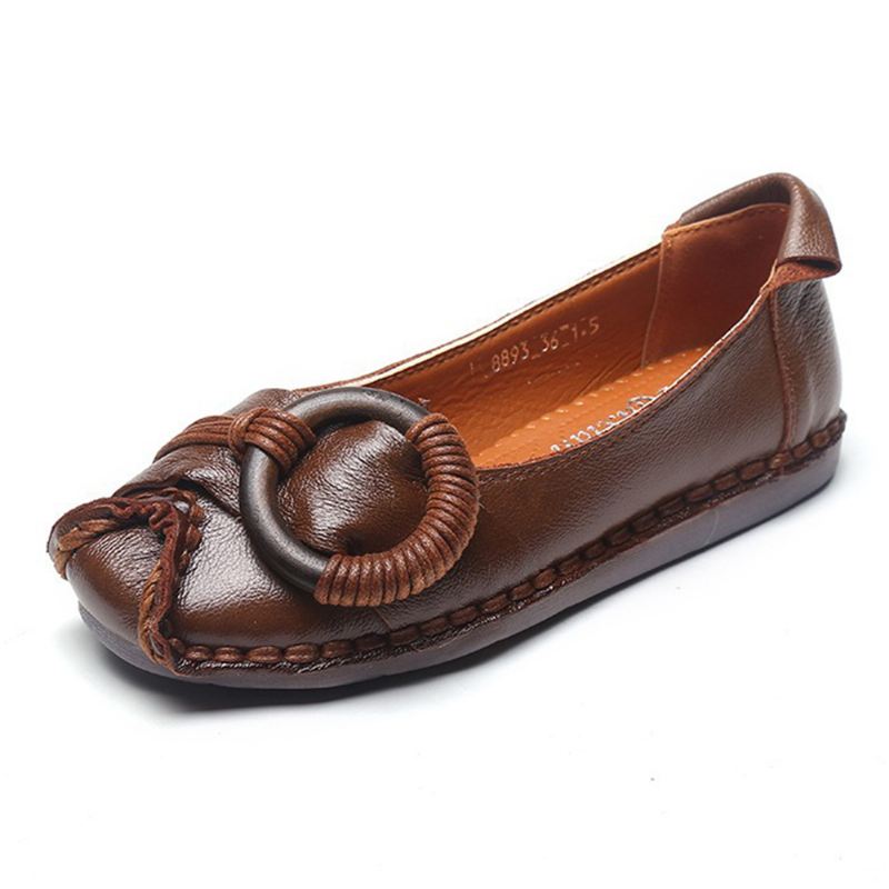 Kvinder Håndlavet Stricing Decor Blød Sål Casual Læder Loafers