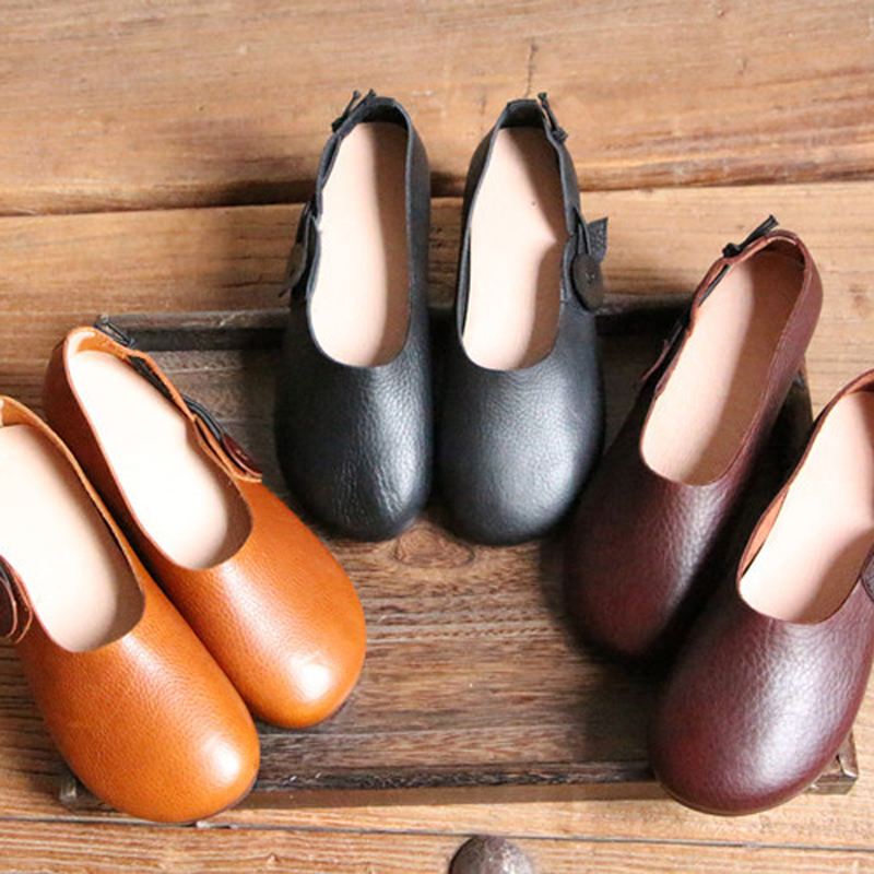 Kvinder Læder Casual Outdoor Soft Slip On Flat Loafer Sko
