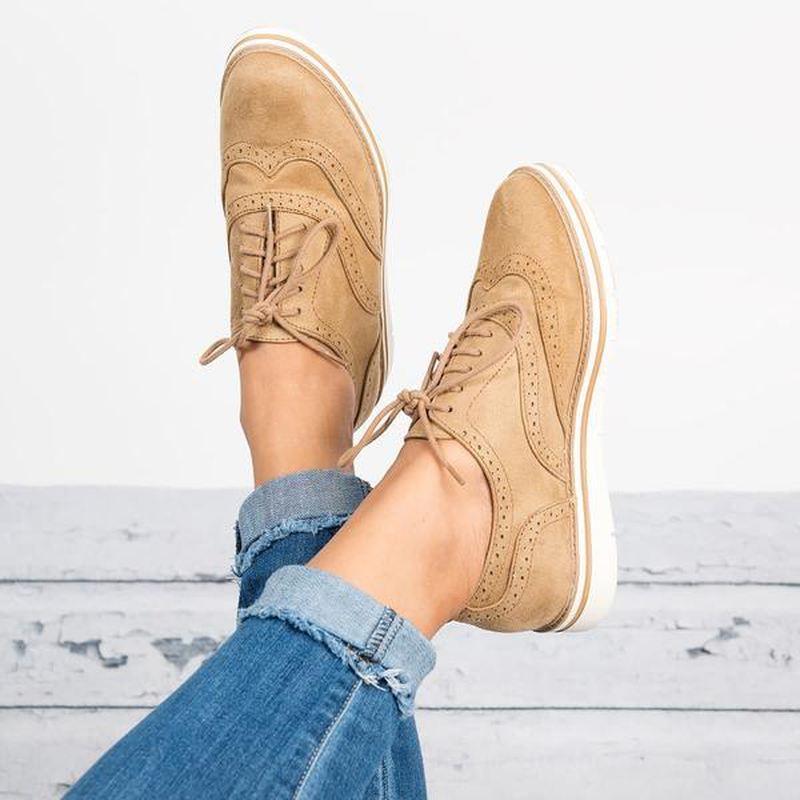 Kvinder Plus Størrelse Brogue Snørebånd Bløde Snørebånd Casual Oxford Loafers