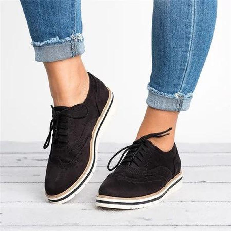 Kvinder Plus Størrelse Brogue Snørebånd Bløde Snørebånd Casual Oxford Loafers