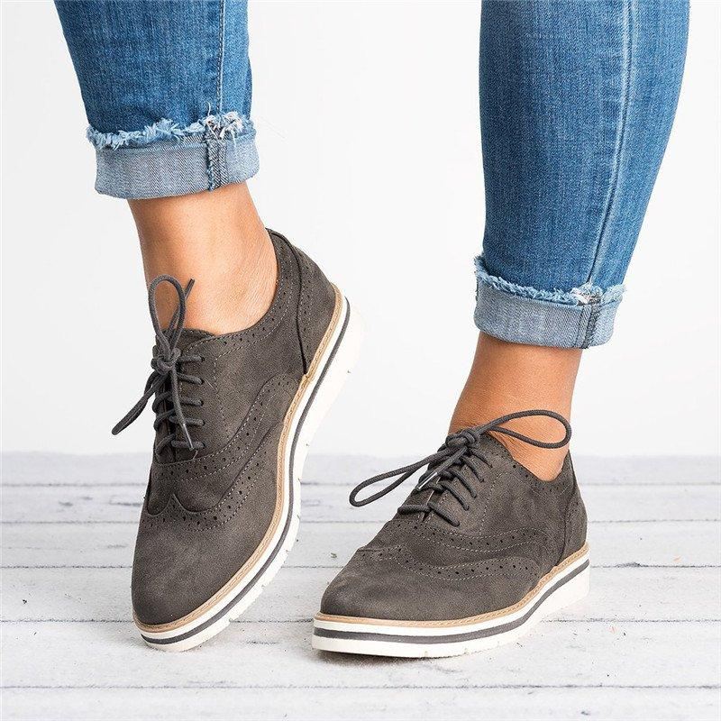 Kvinder Plus Størrelse Brogue Snørebånd Bløde Snørebånd Casual Oxford Loafers