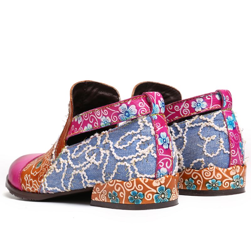 Kvinder Retro Elegant Farve Syning Ægte Læder Lynlås Flats