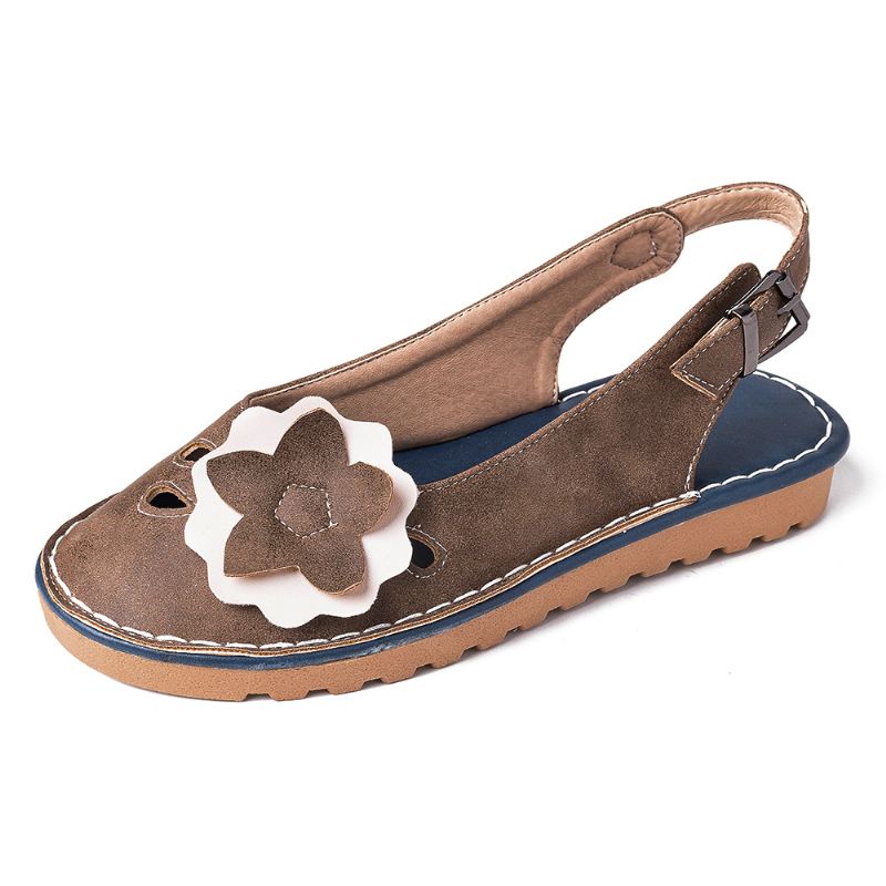 Kvinder Retro Flowers Decor Åndbar Casual Black Strap Slingback Flats