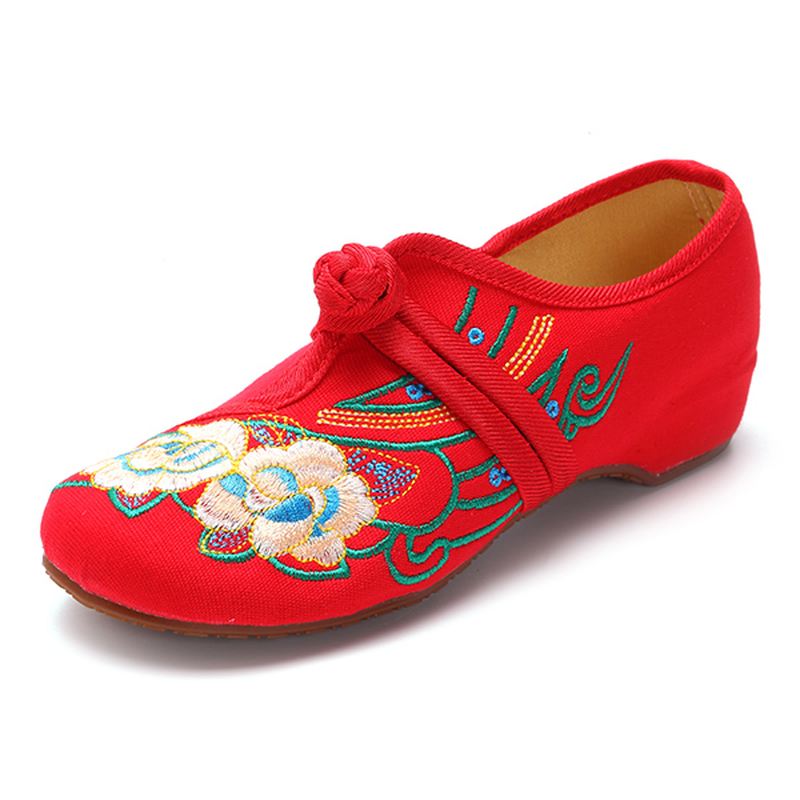 Kvinder Snøretøj Kinesisk Broderede Blomster Flat Loafers