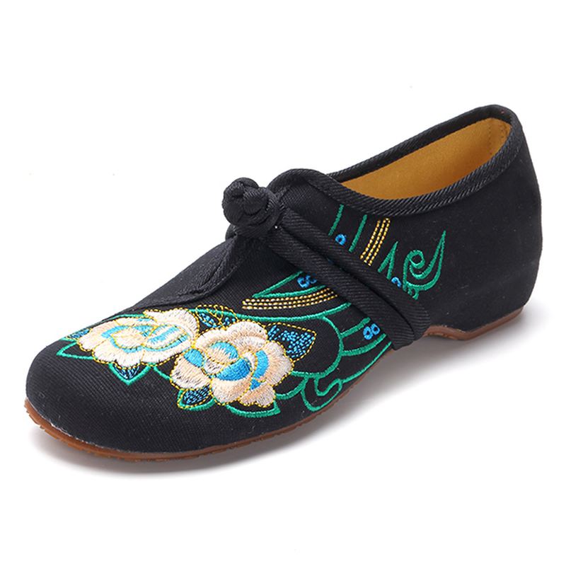 Kvinder Snøretøj Kinesisk Broderede Blomster Flat Loafers