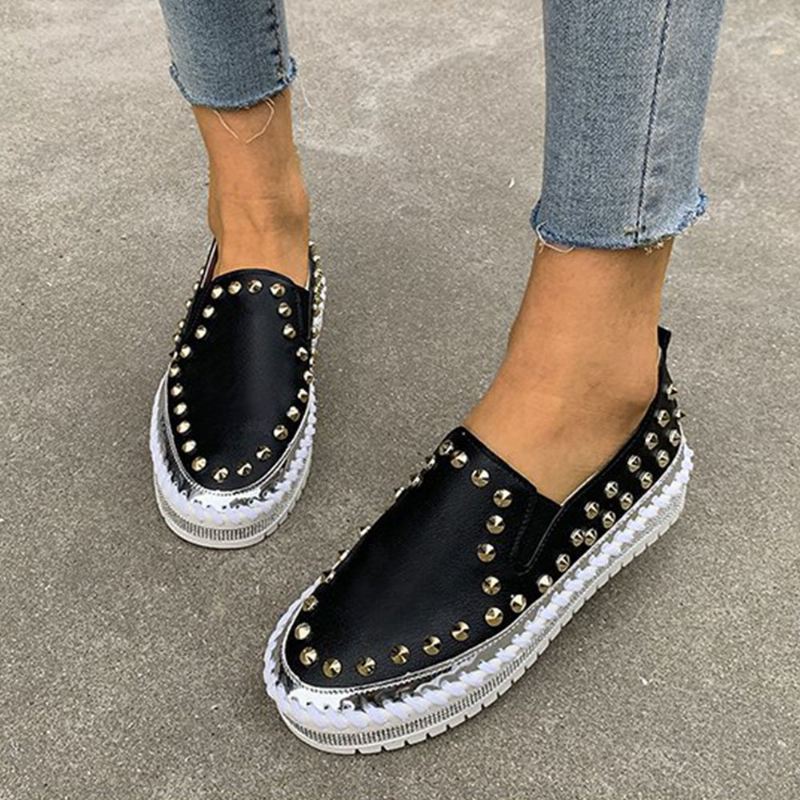Kvinder Stilfuld Nitte Solid Foring Blød Bund Flad Casual Loafers Sko