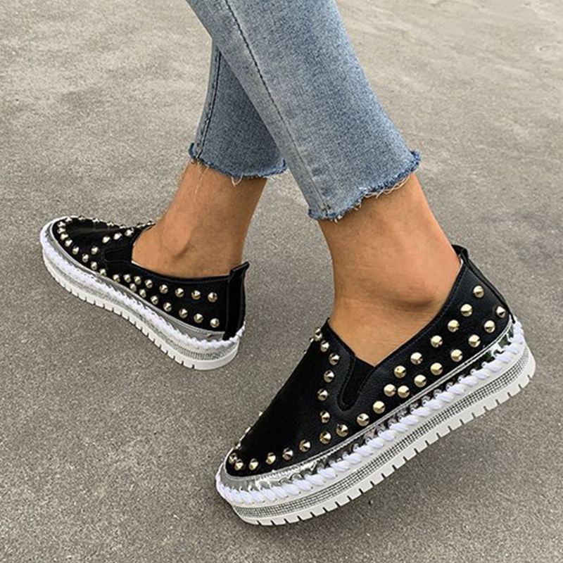 Kvinder Stilfuld Nitte Solid Foring Blød Bund Flad Casual Loafers Sko
