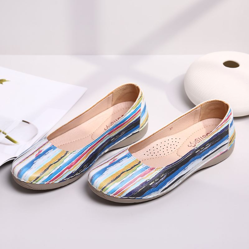 Multicolor Casual Læder Blød Sål Walking Flats