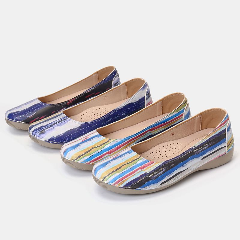 Multicolor Casual Læder Blød Sål Walking Flats