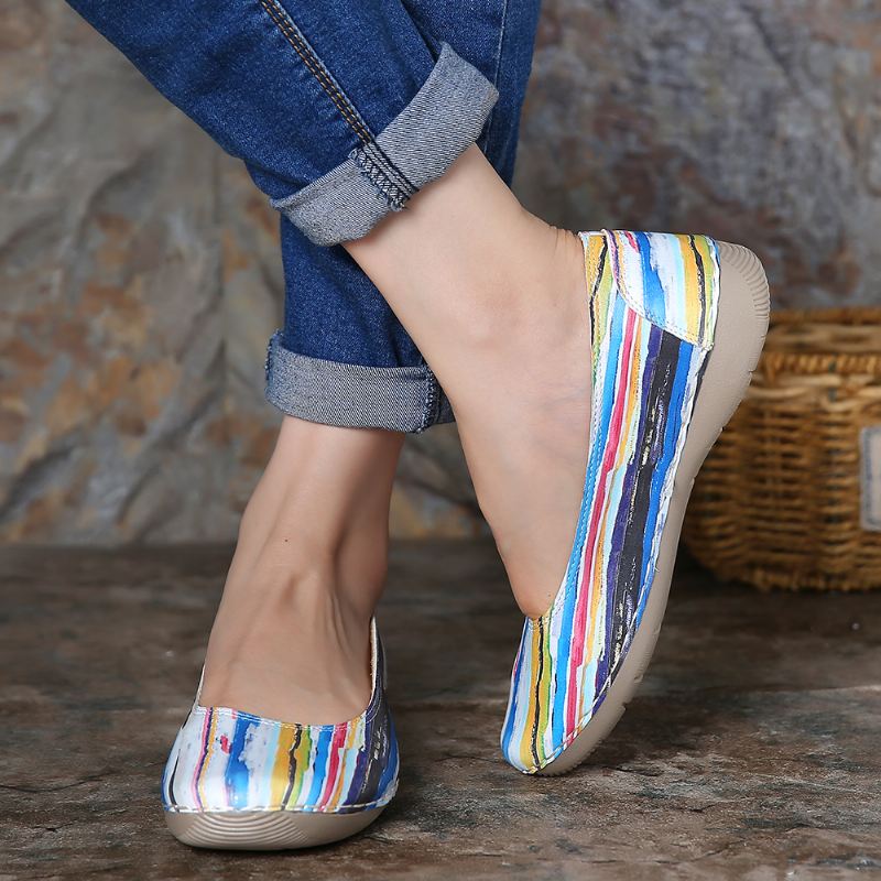 Multicolor Casual Læder Blød Sål Walking Flats