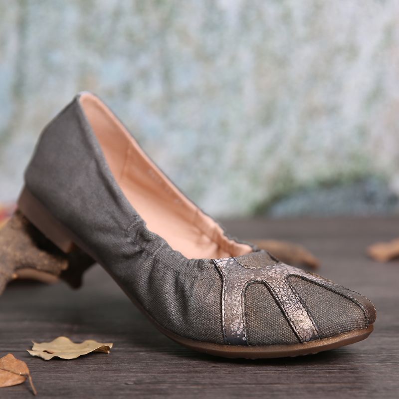 Retro Blødt Lærred Splejsning Foldbare Slip På Ballet Flade Sko