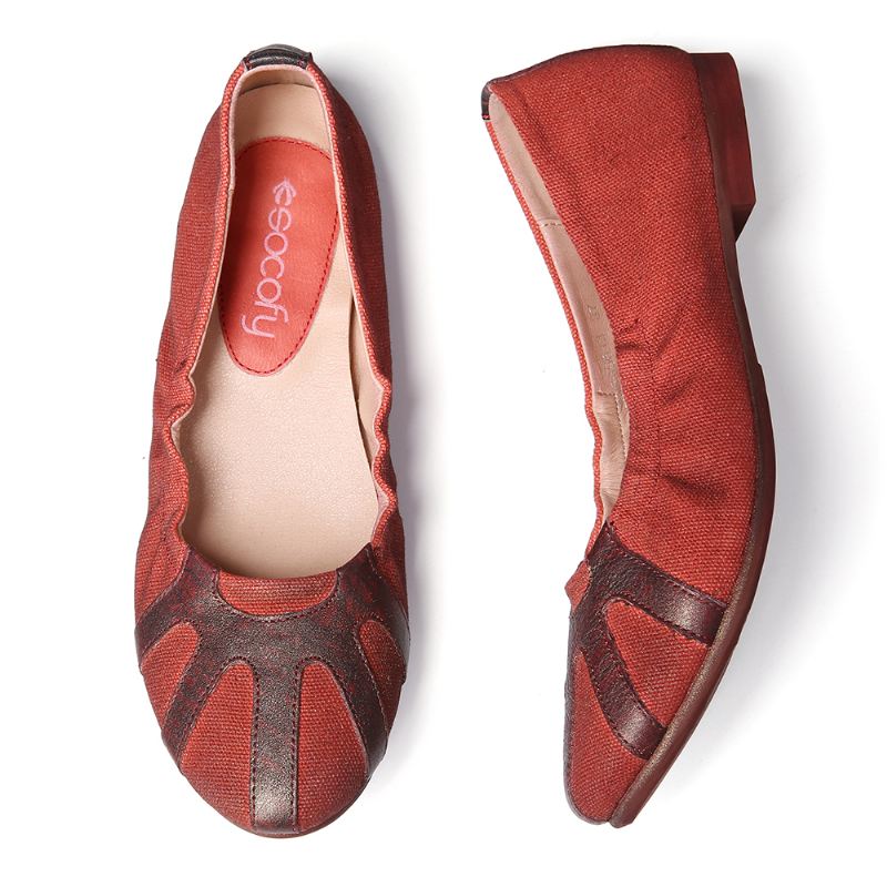 Retro Blødt Lærred Splejsning Foldbare Slip På Ballet Flade Sko