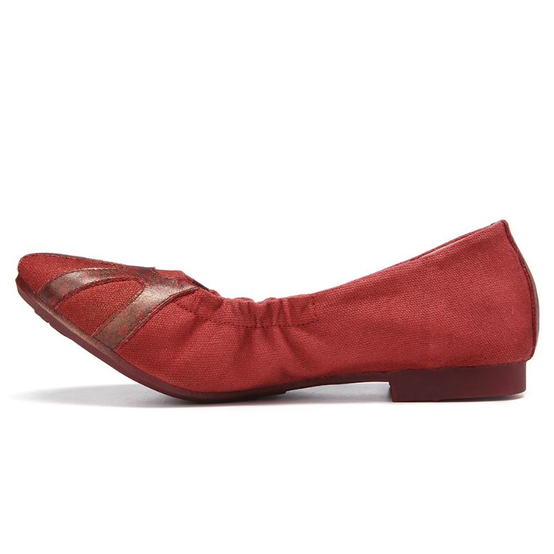 Retro Blødt Lærred Splejsning Foldbare Slip På Ballet Flade Sko