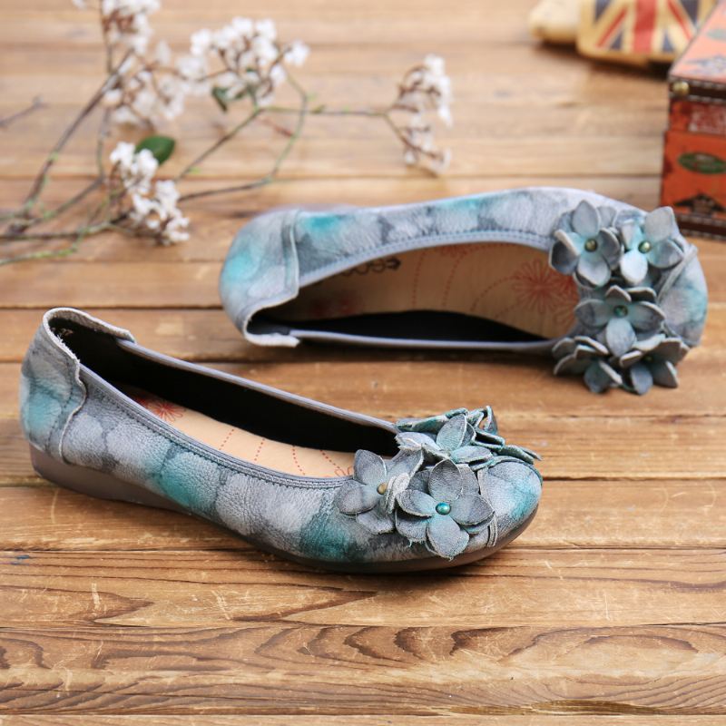 Retro Flowers Decor Tie-dyed Soft Sole Slip På Bløde Flade Sko