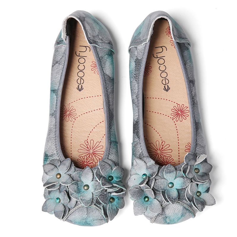 Retro Flowers Decor Tie-dyed Soft Sole Slip På Bløde Flade Sko