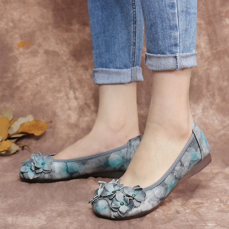 Retro Flowers Decor Tie-dyed Soft Sole Slip På Bløde Flade Sko