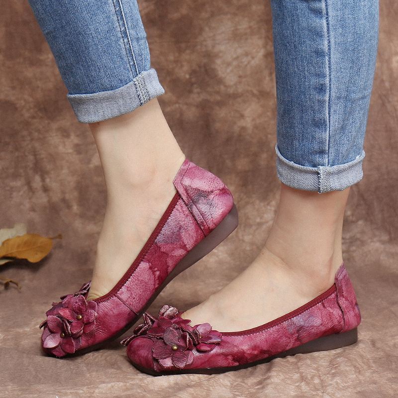 Retro Flowers Decor Tie-dyed Soft Sole Slip På Bløde Flade Sko