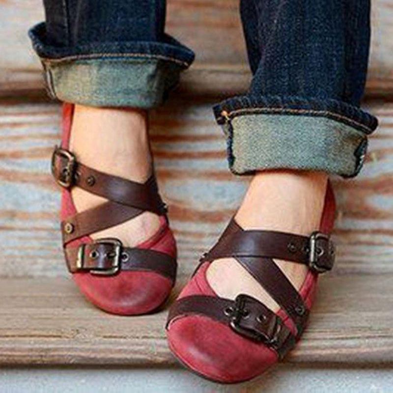 Stor Størrelse Rund Tåspænde Slip On Casual Flat Shoes