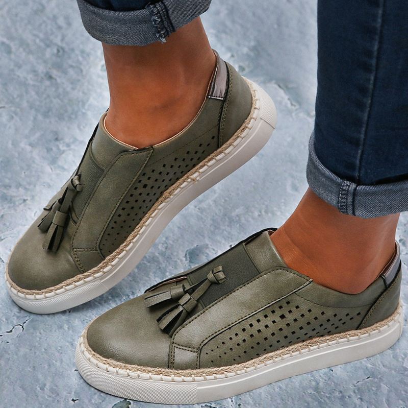Store Størrelse Kvinder Håndvævning Komfortable Hollow Out Fringe Loafers