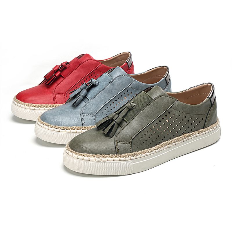 Store Størrelse Kvinder Håndvævning Komfortable Hollow Out Fringe Loafers
