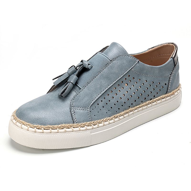 Store Størrelse Kvinder Håndvævning Komfortable Hollow Out Fringe Loafers