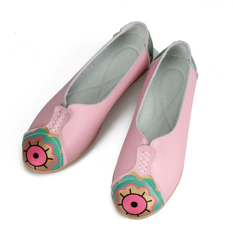 Sun Eye Blomstermønster Blødt Læder Slip-ons Lazy Driving Flat Loafers