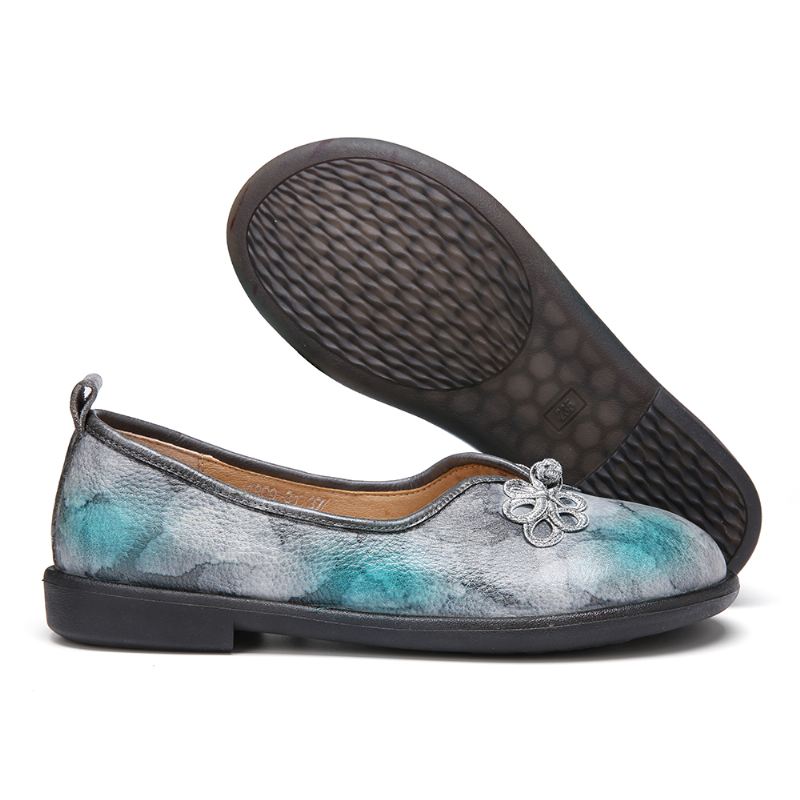 Tie-dyed Læder Kinesisk Knude Dekor Blød Slip På Flade Sko