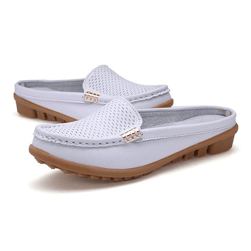Us Størrelse 5-10 Nye Kvinder Casual Mode Åndbar Rund Tå Slip-on Læder Flade Sandaler Sko