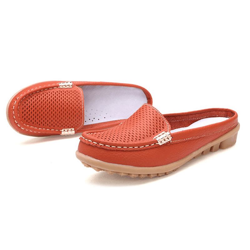 Us Størrelse 5-10 Nye Kvinder Casual Mode Åndbar Rund Tå Slip-on Læder Flade Sandaler Sko