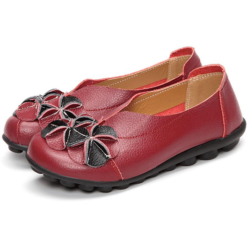 Us Størrelse 5-13 Kvinder Blomster Flade Sko Casual Outdoor Læder Slip-on Runde Tå Loafers