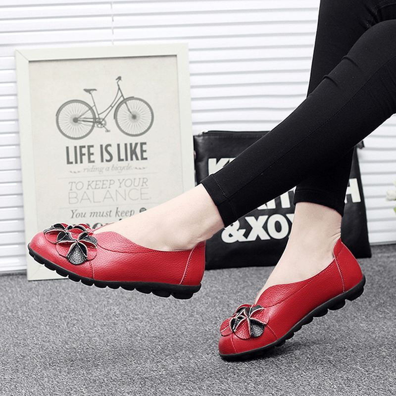 Us Størrelse 5-13 Kvinder Blomster Flade Sko Casual Outdoor Læder Slip-on Runde Tå Loafers