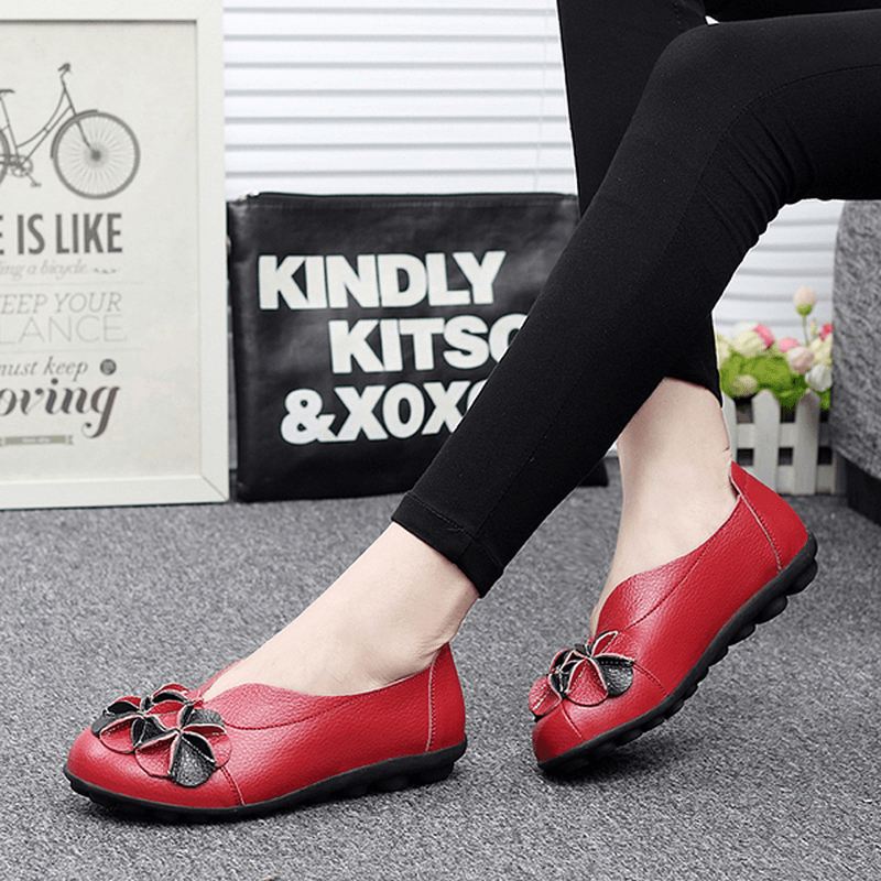 Us Størrelse 5-13 Kvinder Blomster Flade Sko Casual Outdoor Læder Slip-on Runde Tå Loafers
