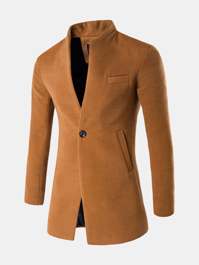 Herre Business One Button Stand Krave Mode Casual Slim Fit Uldjakke