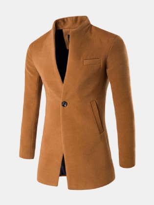 Herre Business One Button Stand Krave Mode Casual Slim Fit Uldjakke
