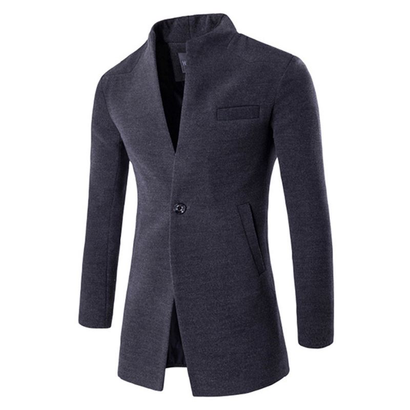 Herre Business One Button Stand Krave Mode Casual Slim Fit Uldjakke