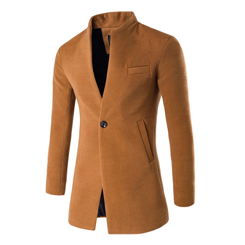 Herre Business One Button Stand Krave Mode Casual Slim Fit Uldjakke