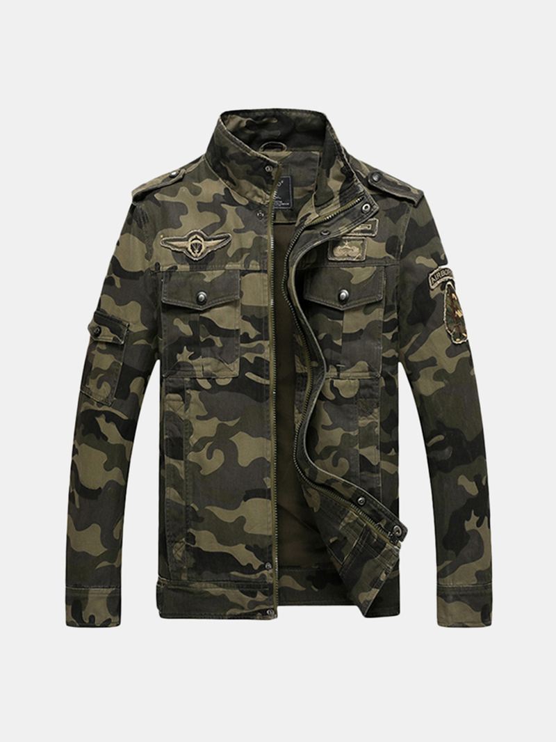 Herre Camo Udskrivning Militær Bomuld Udendørs Epaulet Jakke