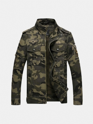 Herre Camo Udskrivning Militær Bomuld Udendørs Epaulet Jakke