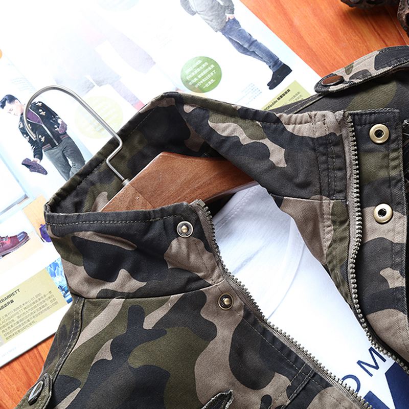 Herre Camo Udskrivning Militær Bomuld Udendørs Epaulet Jakke