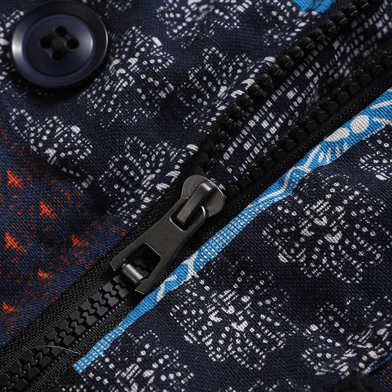 Herre Casual Hør Hooded Printing Tykkede Varme Frakker