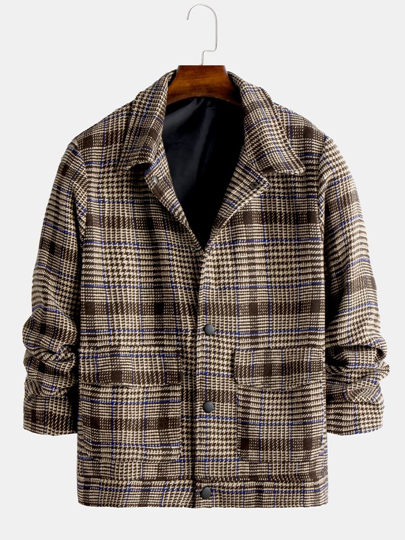 Herre Fahion Plaid Uldne Store Lommer Tykke Varm Casual Jakke