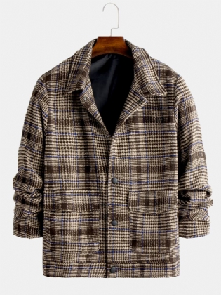 Herre Fahion Plaid Uldne Store Lommer Tykke Varm Casual Jakke