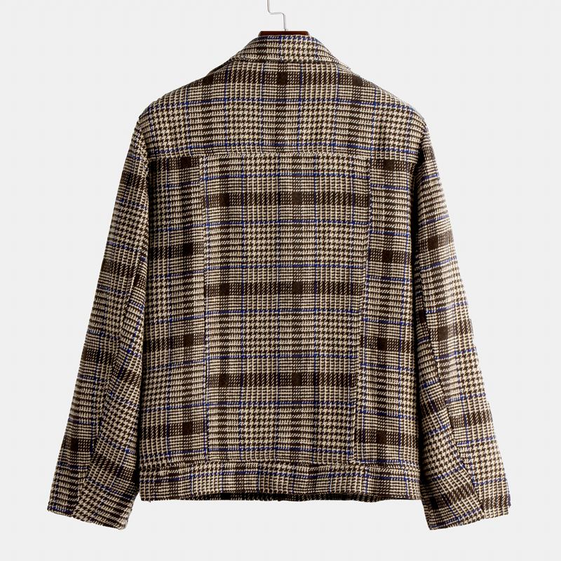 Herre Fahion Plaid Uldne Store Lommer Tykke Varm Casual Jakke
