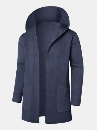 Herre Hooded Store Lommer Pure Color Tykke Mid Long Casual Frakker