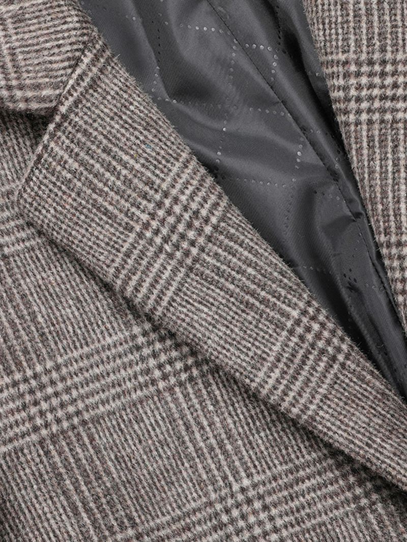 Herre Houndstooth Ulden Enkeltradet Revers Mellemlang Overfrakke