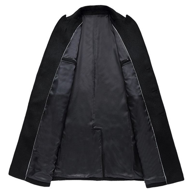 Herre Mellemlang Slank Uldoverfrakke Tyk Varm Dobbeltradet Stilfuld Trenchcoat