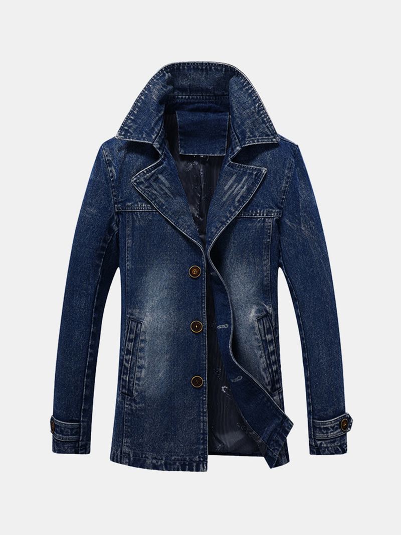 Herre Mid-long Denim Turn Down Krave Stilfuld Afslappet Jakke
