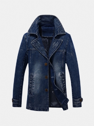 Herre Mid-long Denim Turn Down Krave Stilfuld Afslappet Jakke