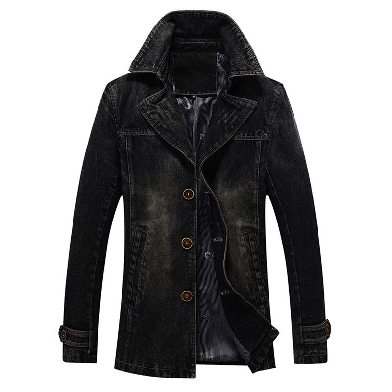 Herre Mid-long Denim Turn Down Krave Stilfuld Afslappet Jakke