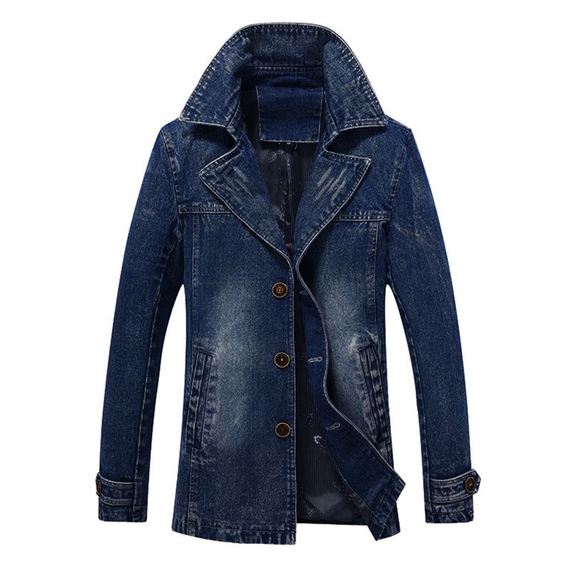 Herre Mid-long Denim Turn Down Krave Stilfuld Afslappet Jakke
